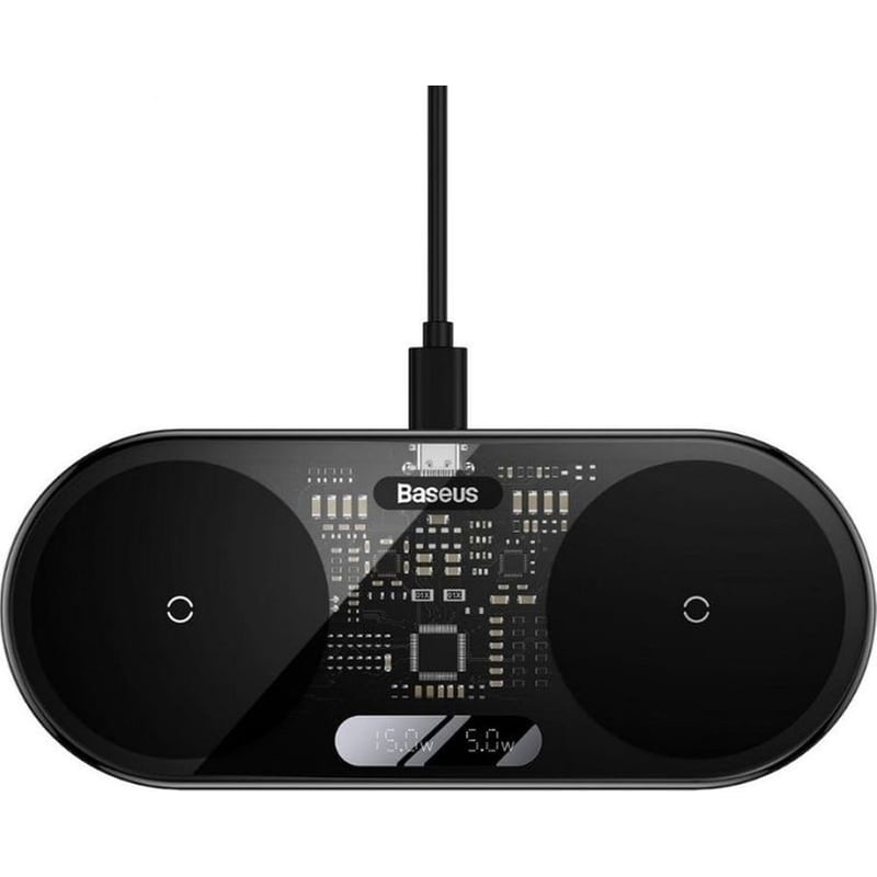 BASEUS Ασύρματος Φορτιστής Baseus Dual Qi Digital Led Display 20W - Μαύρο (WXSX010101)
