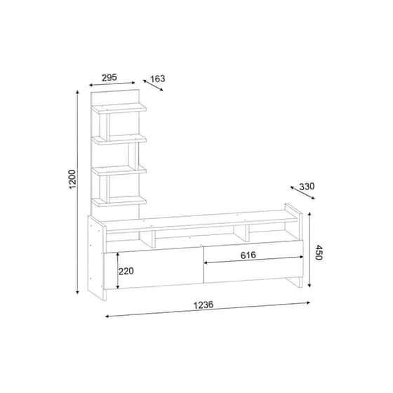 Έπιπλο Tηλεόρασης Mesina από Μοριοσανίδα 123.6x33x120cm - Καρυδί /Λευκό image 1