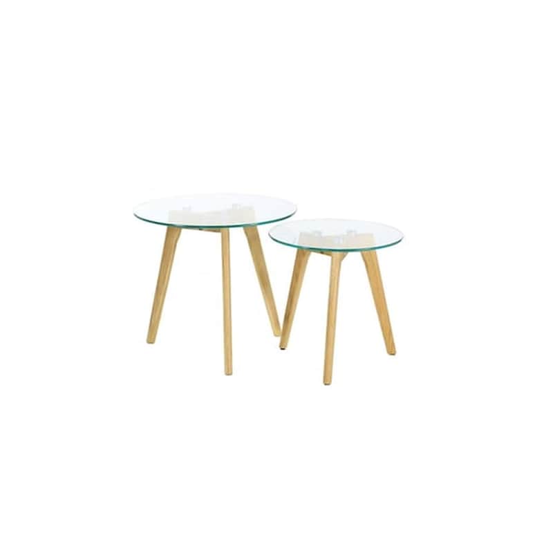 Σετ Τραπεζάκια Σαλονιού Aria Trade 2τμχ Ξύλινα με Γυάλινη Επιφάνεια 50x50x43.5cm - Διάφανα