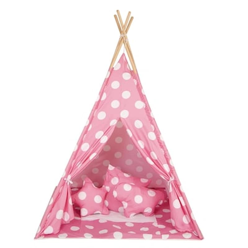 BABY ADVENTURE Baby Adventure Παιδική Σκηνή Teepee Pink Dots Br75044 - Δώρο 3 Διακοσμητικά Μαξιλάρια