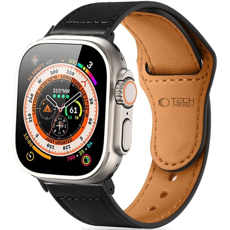 TECH-PROTECT Λουράκι Apple Watch Ultra2/ultra1/se/10/9/8/7/6/5/4 (49/46/45/44mm) - Tech-protect Naturalfit Δερμάτινο - Black (5906302312627)
