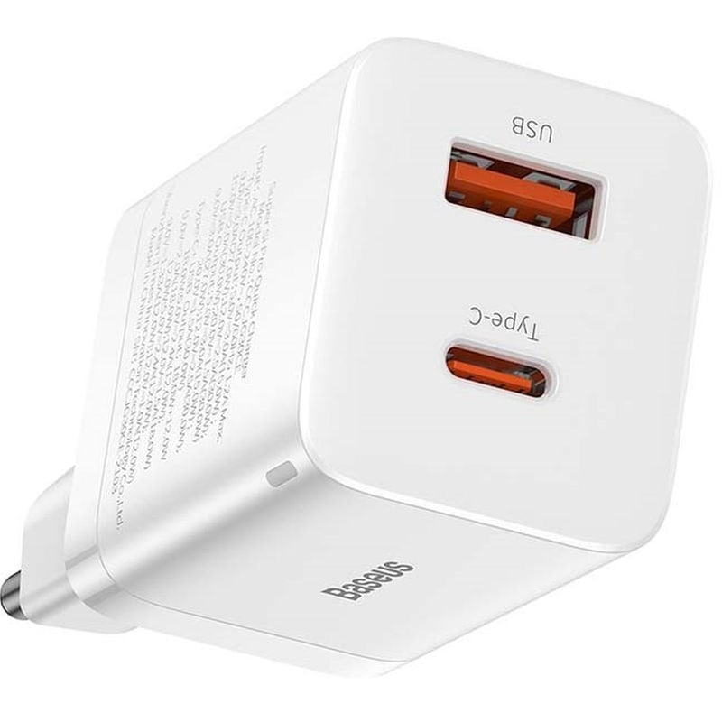 Φορτιστής Πρίζας Baseus CCSUPP‑E02 USB-C,USB-A 30 W - Λευκό