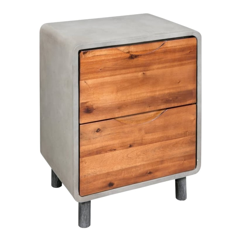 Κομοδίνο Vidaxl Από Σκυρόδεμα Και Μασίφ Ξύλο Ακακίας 40x30x50 cm - Γκρι Καφέ