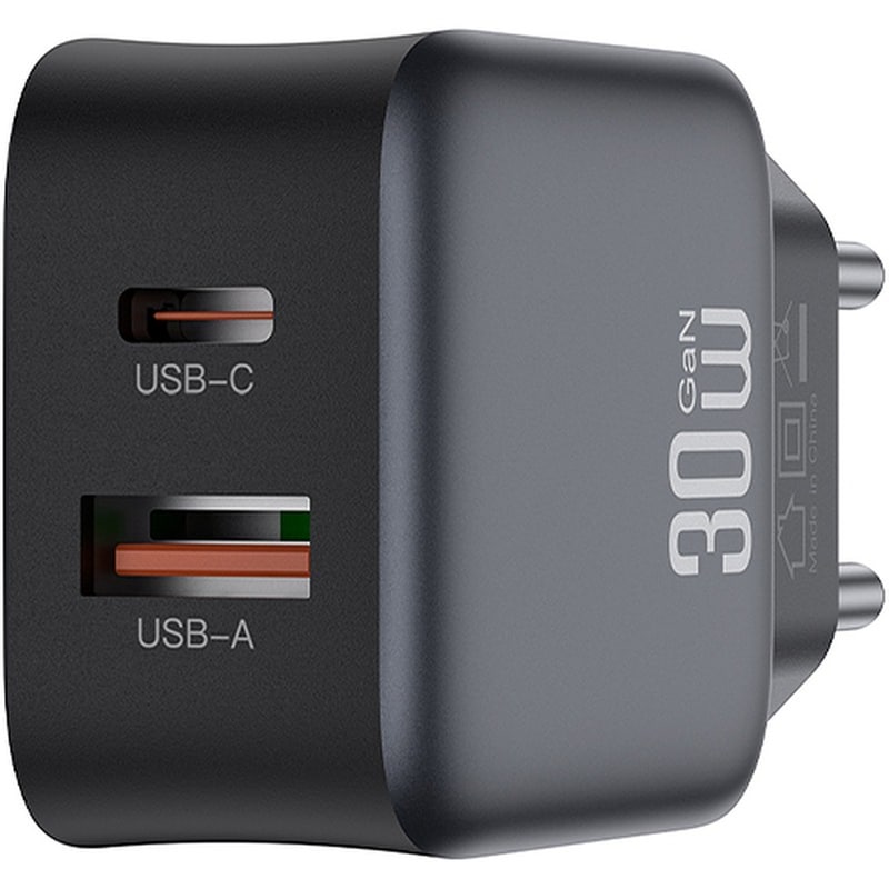Φορτιστής Πρίζας XO L156 χωρίς Καλώδιο USB-A USB-C 30W Quick Charge 3.0 - Μαύρο
