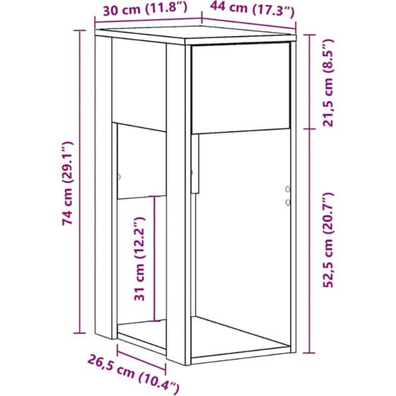 Βάση Πύργου Υπολογιστή VidaXL με Συρτάρι 30x44x74 cm - Όψη Παλαιού Ξύλου image 7