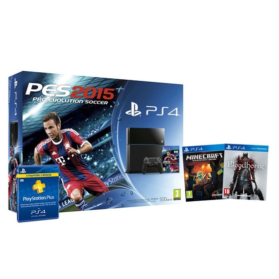 Sony PlayStation 4 - 500GB & PES 2015 & Bloodborne & Minecraft & PS Plus 3 Μηνών image 0