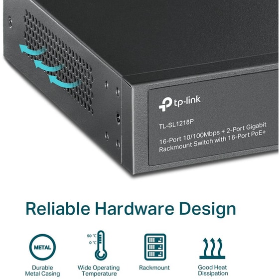 TP-LINK TL-SL1218P Gigabit Rackmount Switch Gigabit Ethernet (10/100 Mbps) 16-Port PoE+ image 3