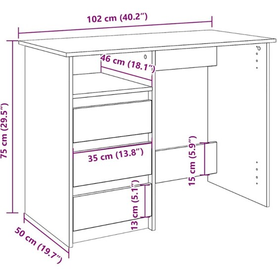 Γραφείο VidaXL από Επεξεργασμένο Ξύλο 102x50x75 cm - Γκρι Σκυροδέματος image 8