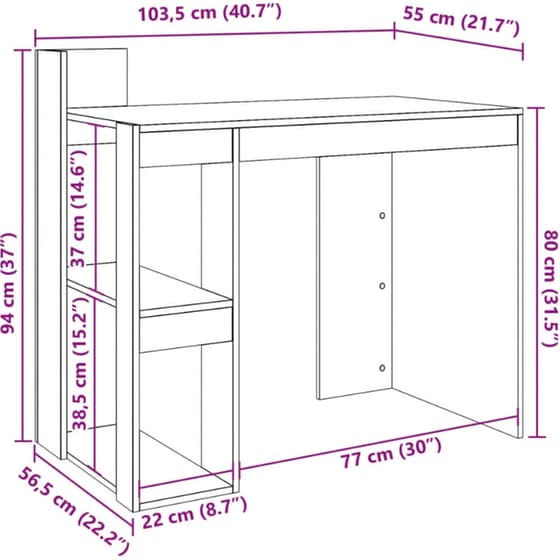 Γραφείο VidaXL από Επεξεργασμένο Ξύλο 103,5x56,5x94 cm - Sonoma Δρυς image 8