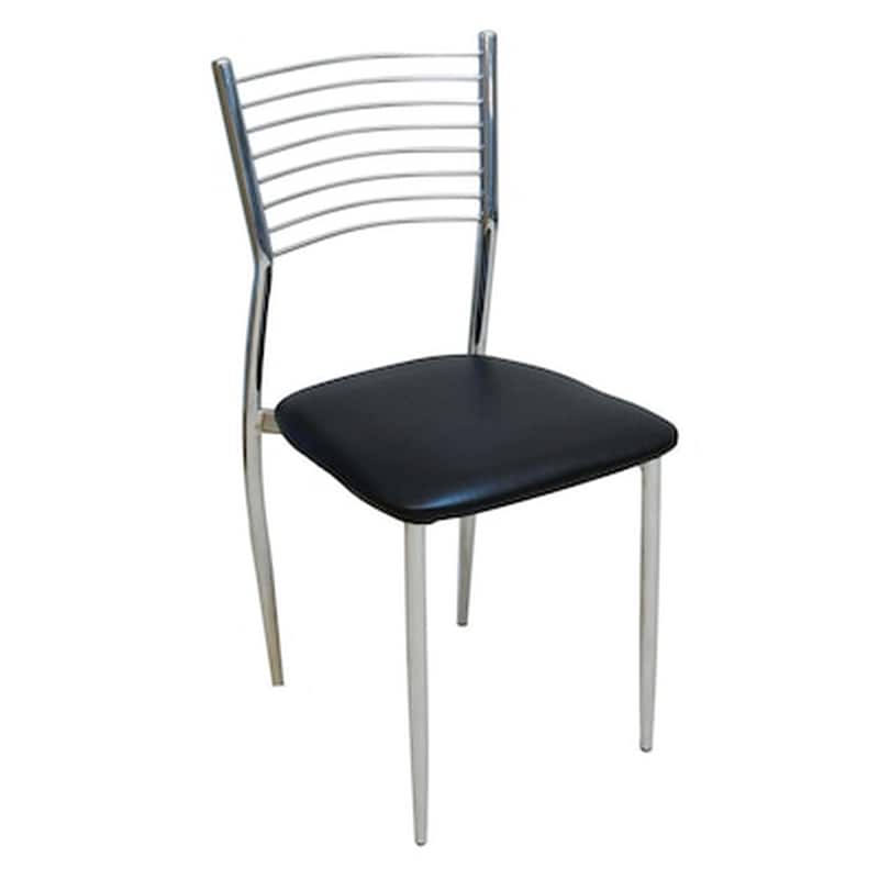 WOODWELL Καρέκλα Woodwell Μεταλλική Χρωμίου Δερματίνη Pvc Σετ 6 Τμχ -Μαύρη