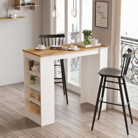 Τραπέζι Μπαρ 24mall Cocenza Atlantic Pine με Μελαμίνη 120x51.6x101.8 cm - Λευκό/Φυσικό Χρώμα image 1