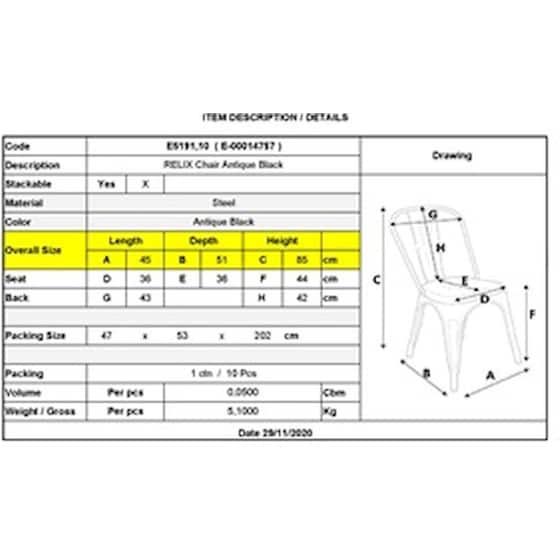Καρέκλα Woodwell Μεταλλική Συσκευασία 10 Τεμάχια C9733 45x51x85 cm - Μαύρη image 1