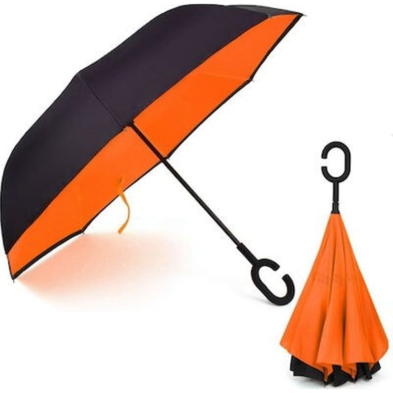 KAZBRELLA Ομπρέλα Kazbrella Αντίστροφης Δίπλωσης, Λαβή Σχήματος C, Θήκη, Πορτοκαλί