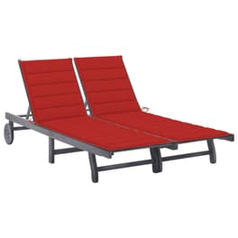 Ξαπλώστρα VidaXL από Μασίφ Ξύλο Ακακίας 200x118/123x30/62/76/85 cm - Γκρι/Κόκκινο