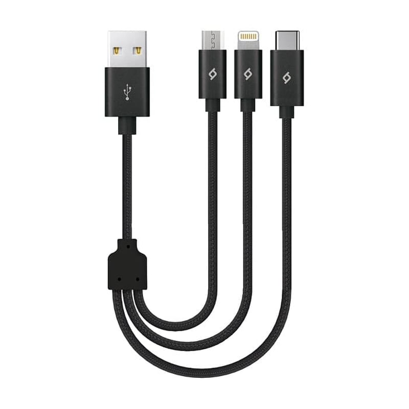 TTEC Σετ Καλωδίων Φόρτισης/Συγχρονισμού TECC AlumiCable Mini Trio Lightning, Micro USB, USB-C 0.3 m - Μαύρο