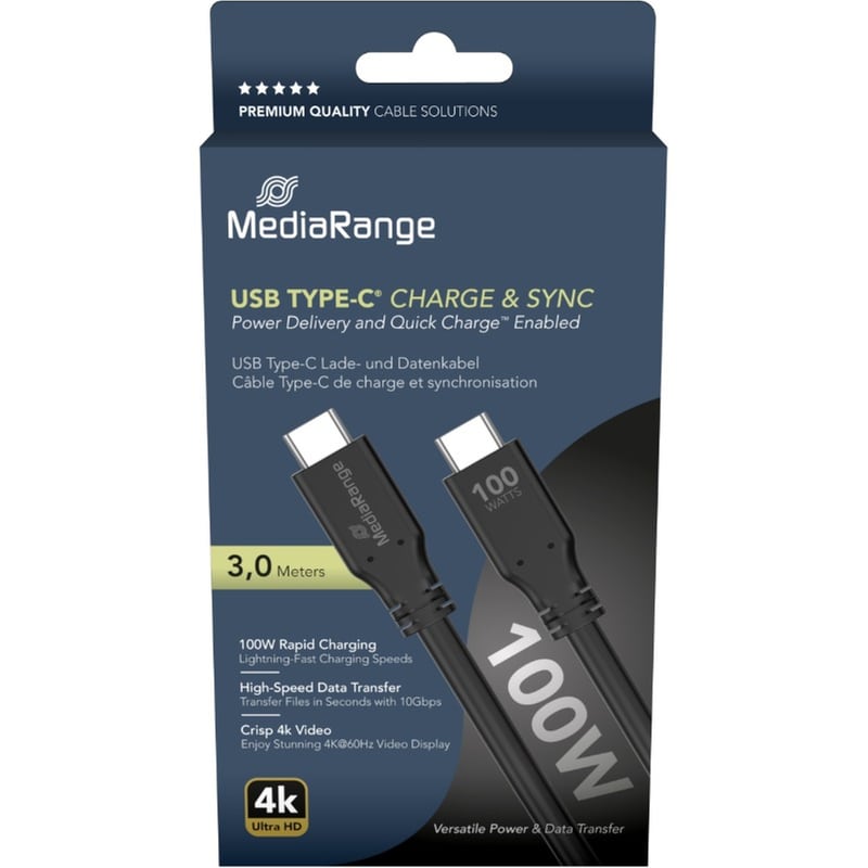 MediaRange Καλώδιο MRCS218 USB-C σε USB-C 3m Μαύρο