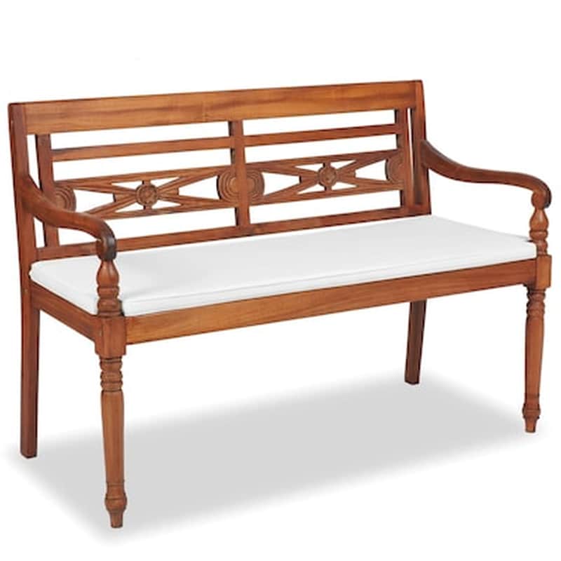 Παγκάκι Batavia VidaXL από Ξύλο Teak με Μαξιλάρια 120x51.5x84cm - Καφέ