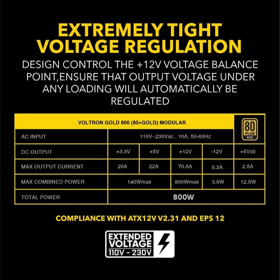 Τροφοδοτικό Υπολογιστή Armaggeddon Voltron VG800 Full Modular 800W 80+ Gold - Μαύρο image 6