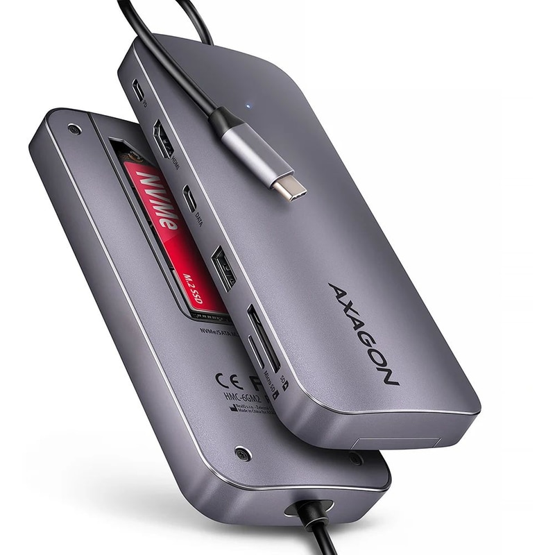 USB Hub Axagon HMC-6GM2 USB-C με 6 θύρες - Γκρι