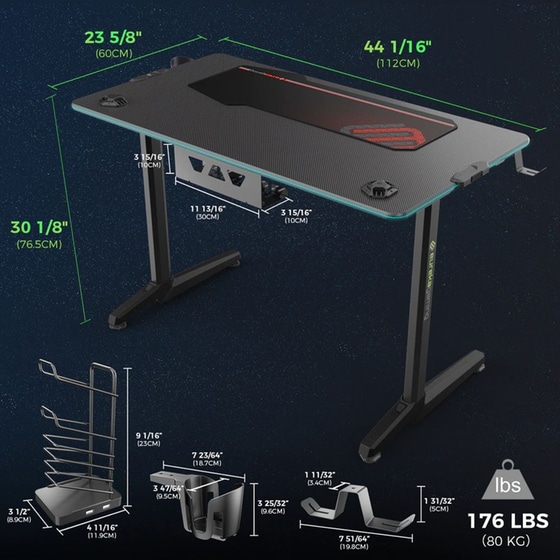 Γραφείο Gaming Eureka Ergonomic ERK-GIP-44B από Carbon Fiber 112x60cm - Μαύρο image 11