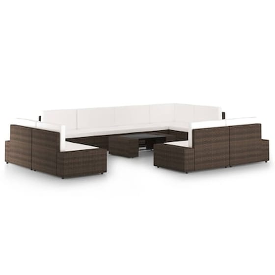 Vidaxl Σαλόνι Κήπου 10 Τεμαχίων Καφέ Από Συνθετικό Ρατάν Με Μαξιλάρια image 0