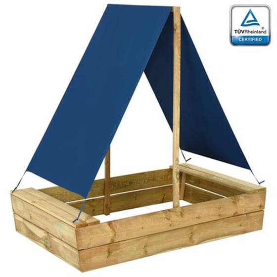 VidaXL Αμμοδόχος με Καθίσματα & Σκίαστρο 80x60x97.5cm Ξύλινη - Καφέ/ Μπλε image 1