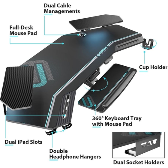 Γραφείο Gaming Eureka Ergonomic ERK-ES71-B BLK από Μοριοσανίδα 182x76 cm - Μαύρο image 2
