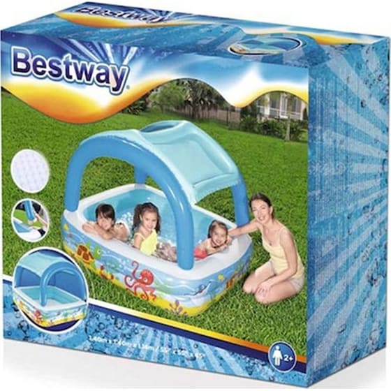 Φουσκωτή Παιδική Πισίνα Bestway Με Αφαιρούμενο Σκίαστρο Μπλε - 140x140x114 cm image 9