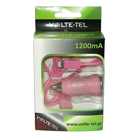 Φορτιστής Αυτοκινήτου Volte-Tel Lightning - Ροζ image 1