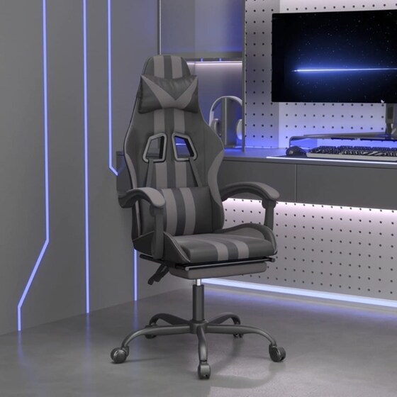 Καρέκλα Gaming VIDAXL 3143834 με Υποπόδιο από Τεχνητό Δέρμα - Γκρι image 9