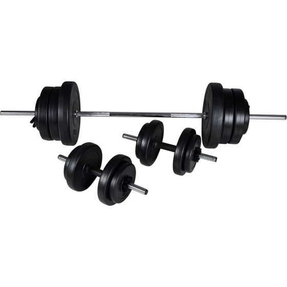 Σετ Ίσια Μπάρα Φ25mm 2kg VidaXL 90375 140 cm με 16 Δίσκους Βαρών 57.5kg, 2 Αλτήρες και 6 Κολάρα image 2