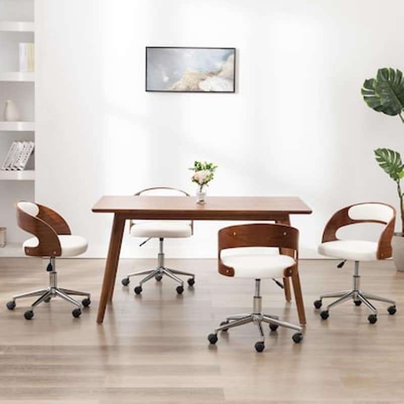 VIDAXL Vidaxl Καρέκλες Τραπεζαρίας Περιστρ. 4 Τεμ Λευκό Λυγ. Ξύλο/συνθ. Δέρμα