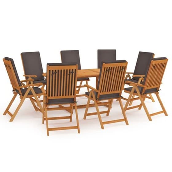 Vidaxl Σετ Τραπεζαρίας Κήπου 9 Τεμ. Μασίφ Ξύλο Teak Με Γκρι Μαξιλάρια image 1
