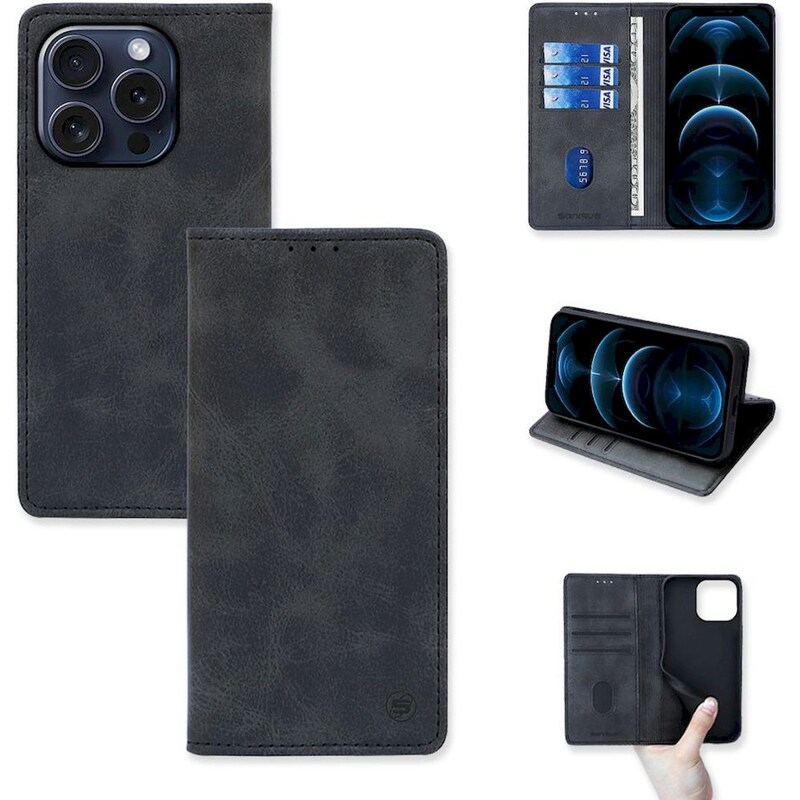 Θήκη Apple iPhone 15 Pro - Sonique Vintage Magnet Book - Μαύρο