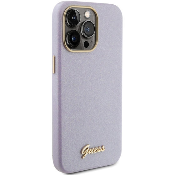Θήκη Apple iPhone 15 Pro Max - Guess Glitter Full Wrapped Glossy Case With Vintage Script Logo - Glitter Lilac image 6