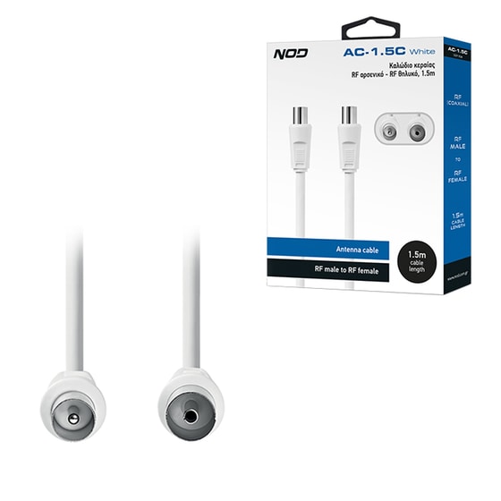 NOD Καλώδιο Κεραίας AC-1.5C WHITE 1x RF Male σε 1x RF Female 1.50 m Λευκό image 1