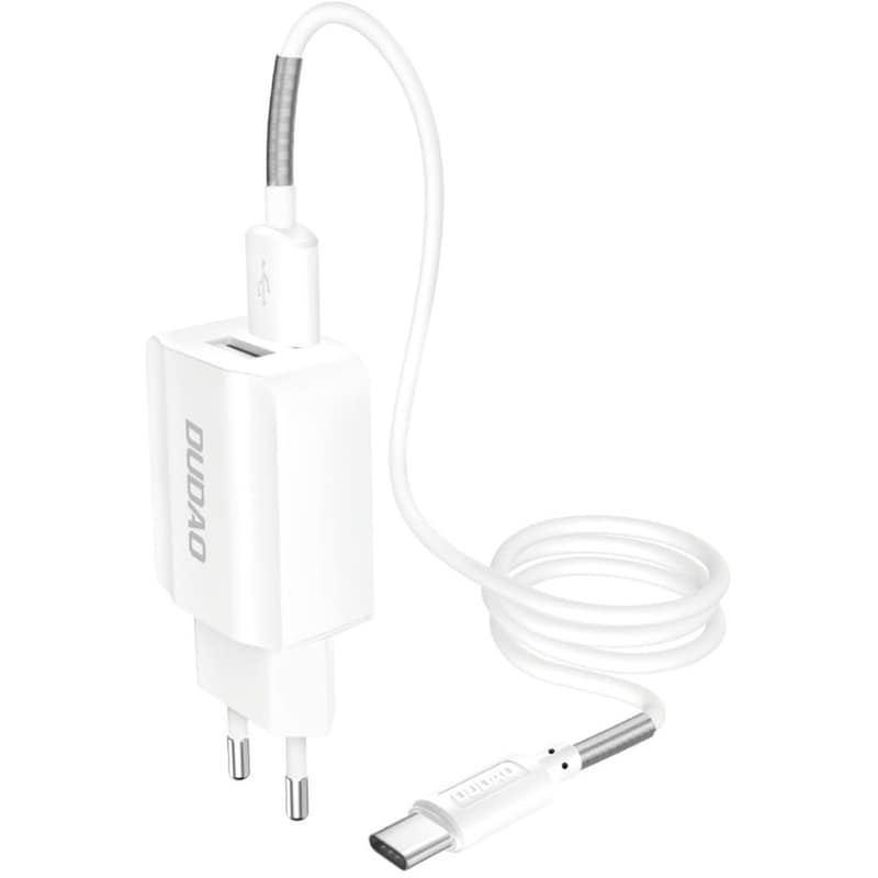 DUDAO Σετ Φόρτισης Dudao 2x Usb 2.4A 12W with cable Usb-C 1m - White