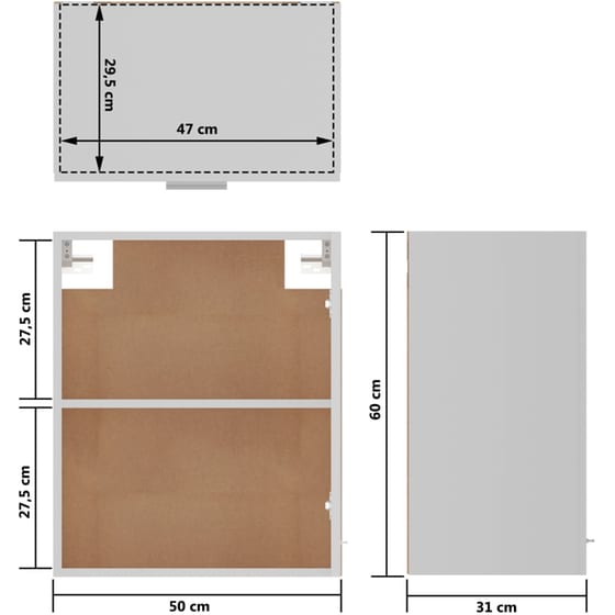 Ντουλάπι VidaXL Κρεμαστό από Μοριοσανίδα 50x31x60cm - Λευκό image 9