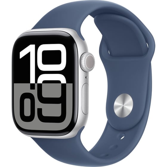 Apple Watch Series 10 GPS + Cellular 42mm Silver Aluminum Case with Denim Sport Band - S/M image 0