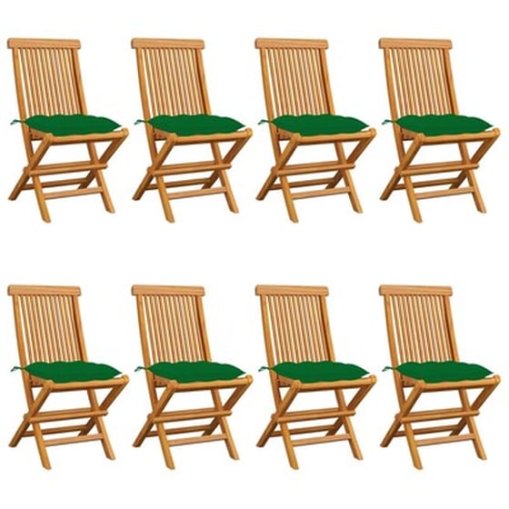 Vidaxl Καρέκλες Κήπου 8 Τεμ. Μασίφ Ξύλο Teak Με Πράσινα Μαξιλάρια image 0