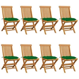 Vidaxl Καρέκλες Κήπου 8 Τεμ. Μασίφ Ξύλο Teak Με Πράσινα Μαξιλάρια