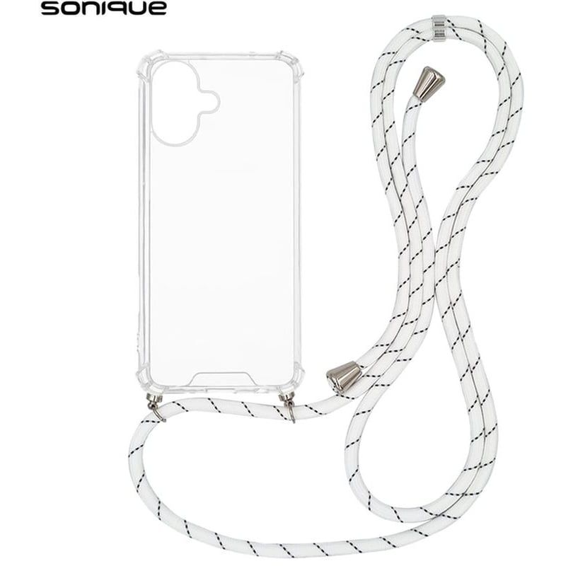 Θήκη Apple iPhone 16 - Sonique Armor Clear Θήκη Σιλικόνης με Κορδόνι - Rainbow Λευκό