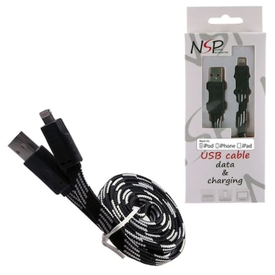 Καλώδιο δεδομένων Nsp Flat Braided Lightning 2.1A 1m - Black image 0