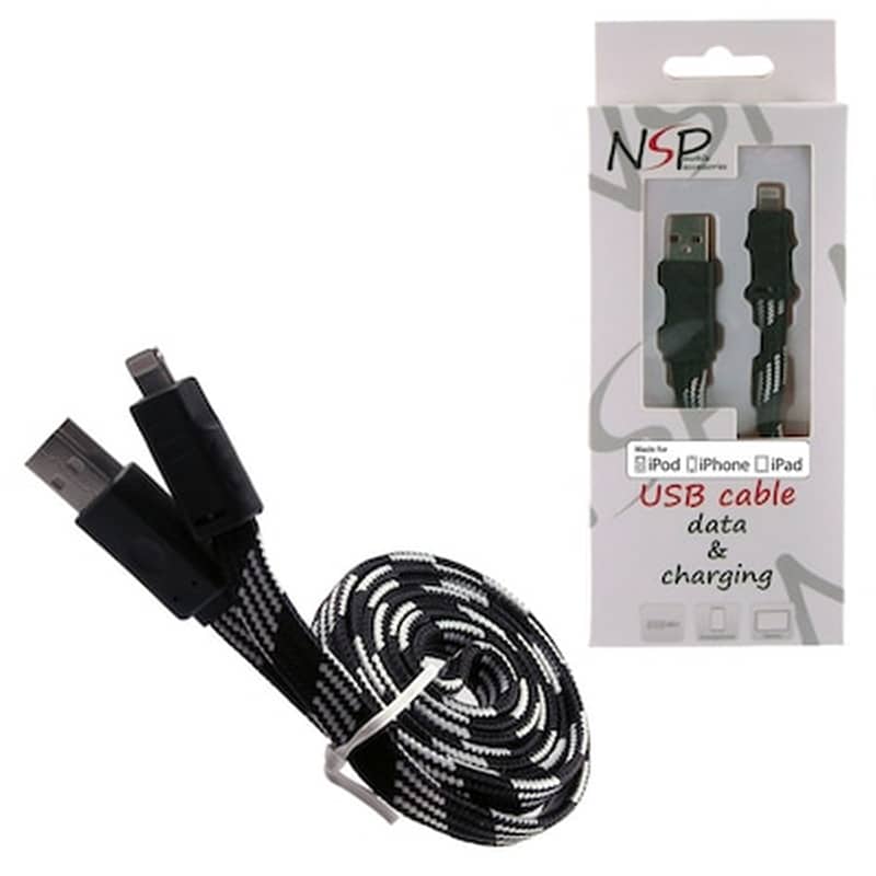 Καλώδιο δεδομένων Nsp Flat Braided Lightning 2.1A 1m - Black