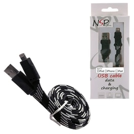 Καλώδιο δεδομένων Nsp Flat Braided Lightning 2.1A 1m - Black