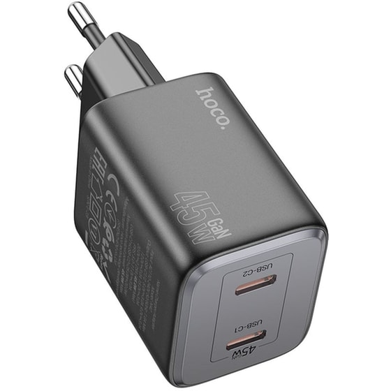 Φορτιστής Πρίζας Hoco N42 Elogiado 2x USB-C 45W - Black image 0