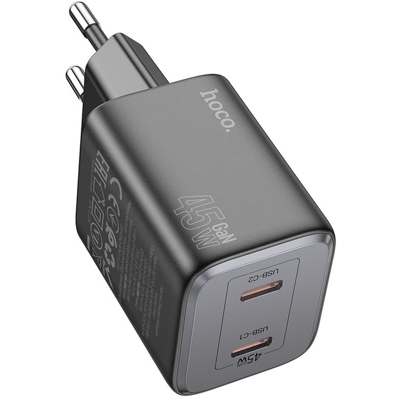 Φορτιστής Πρίζας Hoco N42 Elogiado 2x USB-C 45W - Black