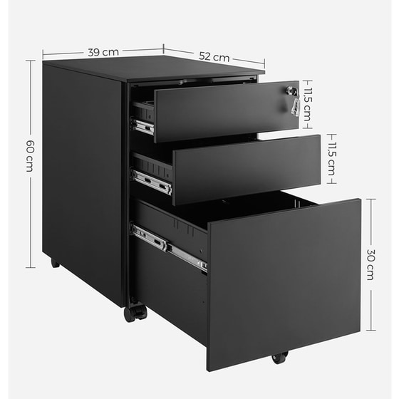 Συρταριέρα Γραφείου Songmics Ofc60bk από Μέταλλο 52x39x60cm - Μαύρο image 8