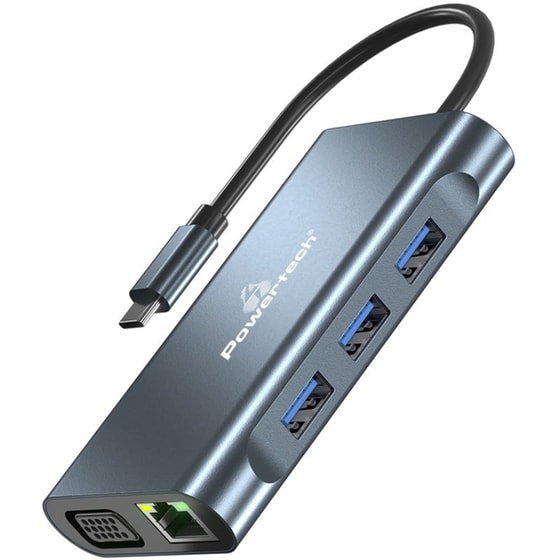 Docking Station Powertech  BYL-2311 8 Θυρών με  USB-C 100W - Γκρι image 0
