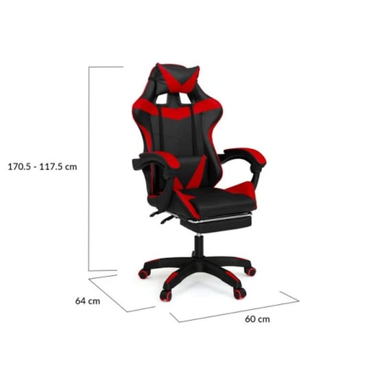Καρέκλα Gaming Idomya 30078800 από Δερματίνη με Υποπόδιο - Μαύρη/Κόκκινη image 6